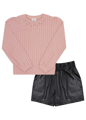 Pulla Bulla - Conjunto Infantil Menina Tecido Canelado Rosa - PULLA BULLA
