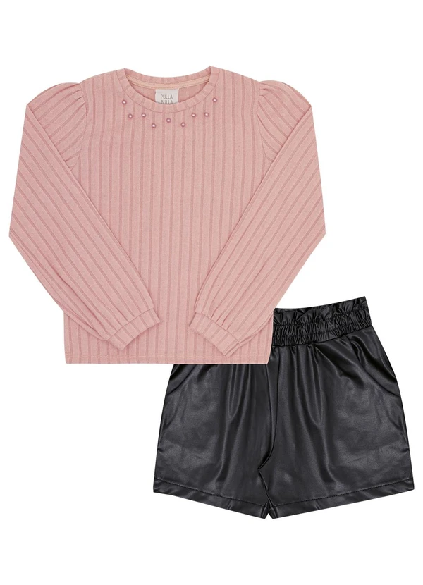 Pulla Bulla - Conjunto Infantil Menina Tecido Canelado Rosa 2