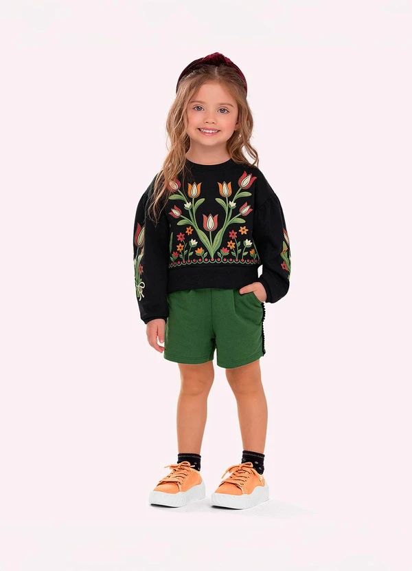 Nanai - Conjunto Infantil Menina Tulipas Preto