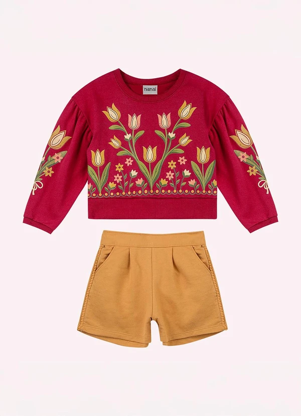 Nanai - Conjunto Infantil Menina Tulipas Vermelho