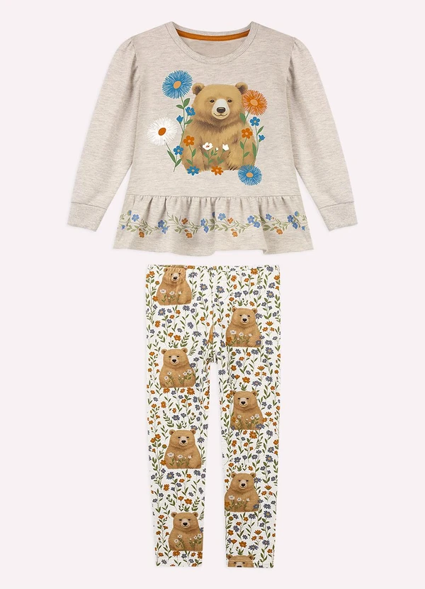 Nanai - Conjunto Infantil Menina Ursinho Cinza
