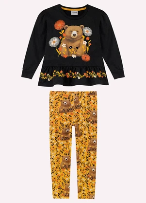 Nanai - Conjunto Infantil Menina Ursinho Preto - NANAI