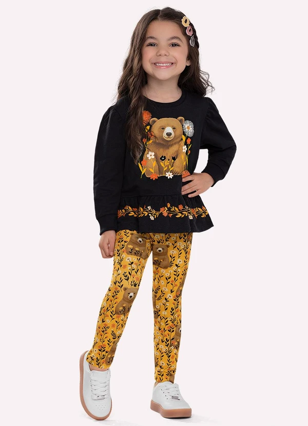 Nanai - Conjunto Infantil Menina Ursinho Preto