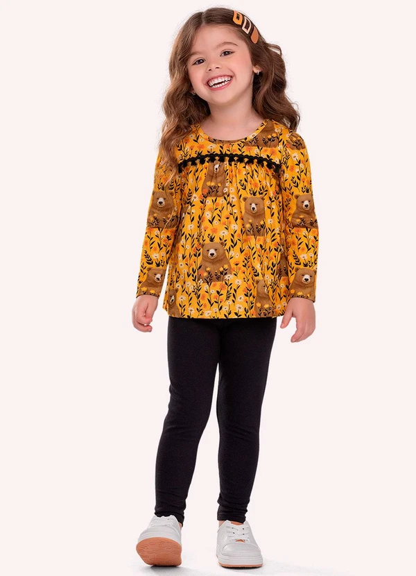 Nanai - Conjunto Infantil Menina Ursinhos Amarelo