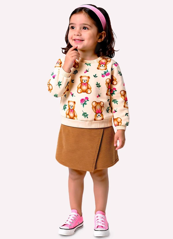 Kyly - Conjunto Infantil Menina Ursinhos Bege
