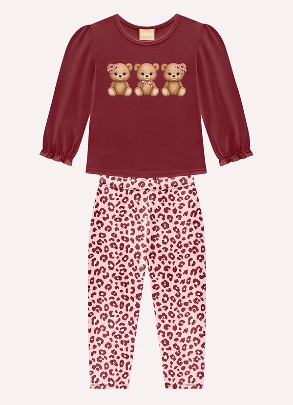 Milon - Conjunto Infantil Menina Ursinhos Vermelho