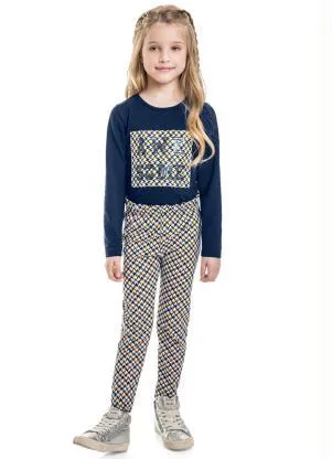 Brandili Mundi - Conjunto Infantil Menina Xadrez Azul - BRANDILI MUNDI