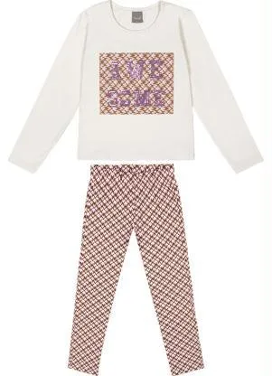 Brandili Mundi - Conjunto Infantil Menina Xadrez Bege - BRANDILI MUNDI