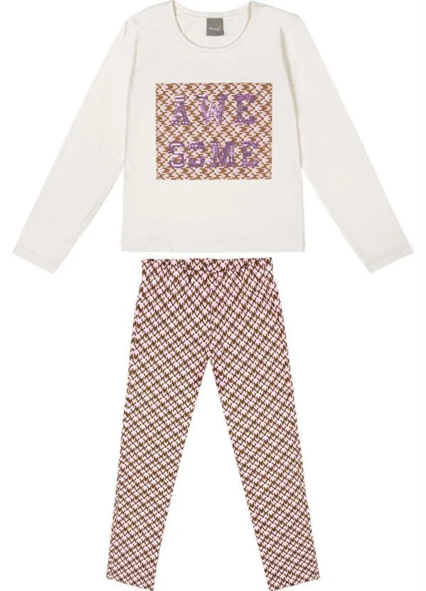 Brandili Mundi - Conjunto Infantil Menina Xadrez Bege