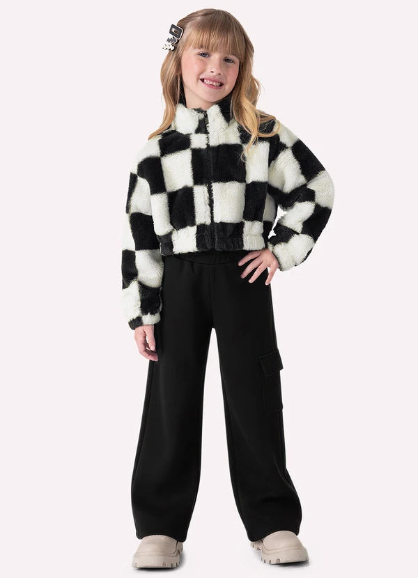 Nanai - Conjunto Infantil Menina Xadrez Branco