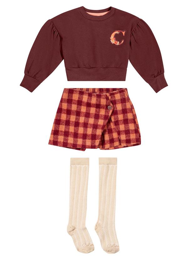 Colorittá - Conjunto Infantil Menina Xadrez com Meia Marrom