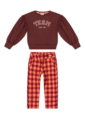 Colorittá - Conjunto Infantil Menina Xadrez Team Marrom - COLORITTÁ