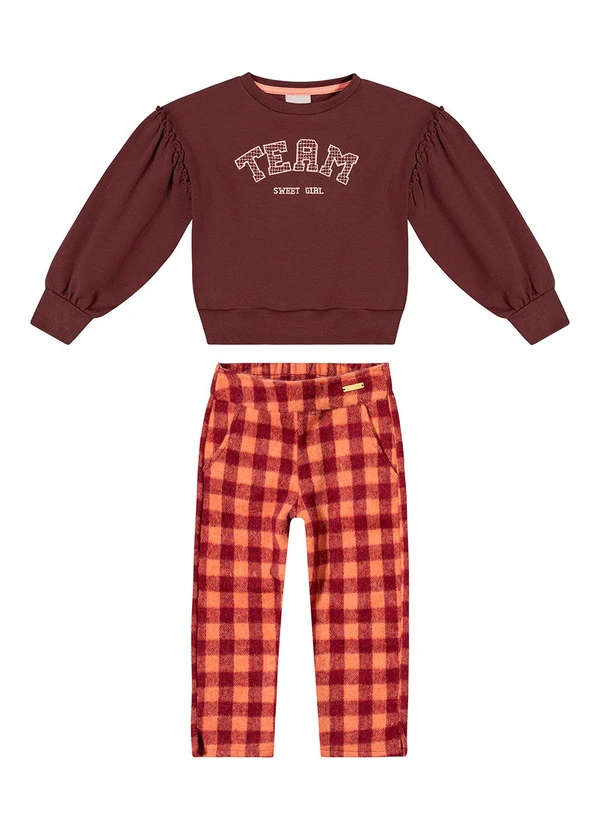 Colorittá - Conjunto Infantil Menina Xadrez Team Marrom