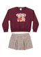 Elian - Conjunto Infantil Menina Xadrez Ursinhos Preto - variação: Bordo