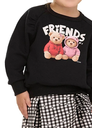 Elian - Conjunto Infantil Menina Xadrez Ursinhos Preto - ELIAN