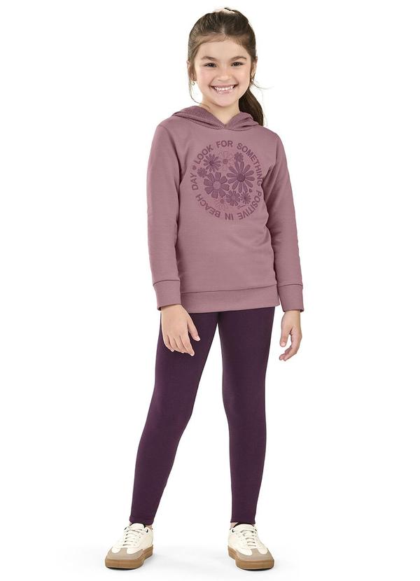 Elian - Conjunto Infantil Moletom Flores com Capuz Rosa