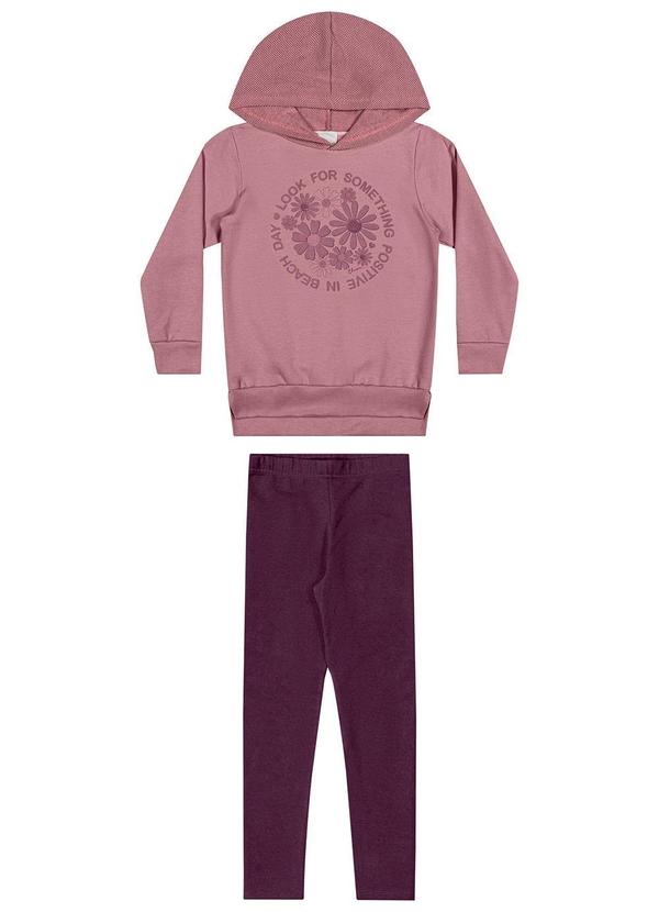 Elian - Conjunto Infantil Moletom Flores com Capuz Rosa 2