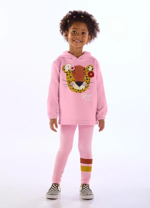 Três e Já - Conjunto Infantil Onça Blusão Calça Rosa - TRÊS E JÁ