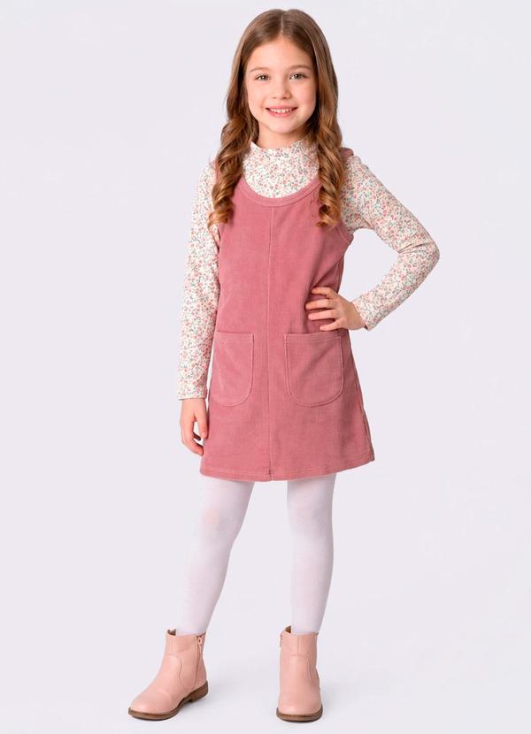 Torra - Conjunto Infantil Salopete Cotele Rosa