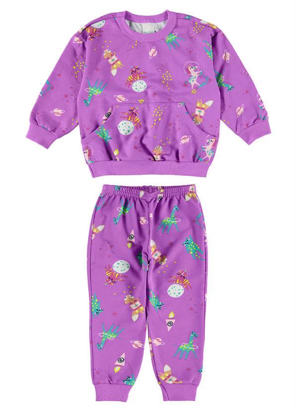 Malwee Kids - Conjunto Infantil Unissex Blusão e Calça Lilás