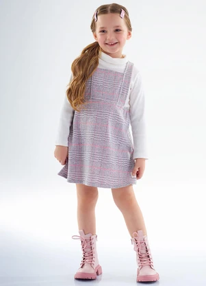 Up Baby - Conjunto Infantil Vestido Xadrez e Blusa Bege - UP BABY