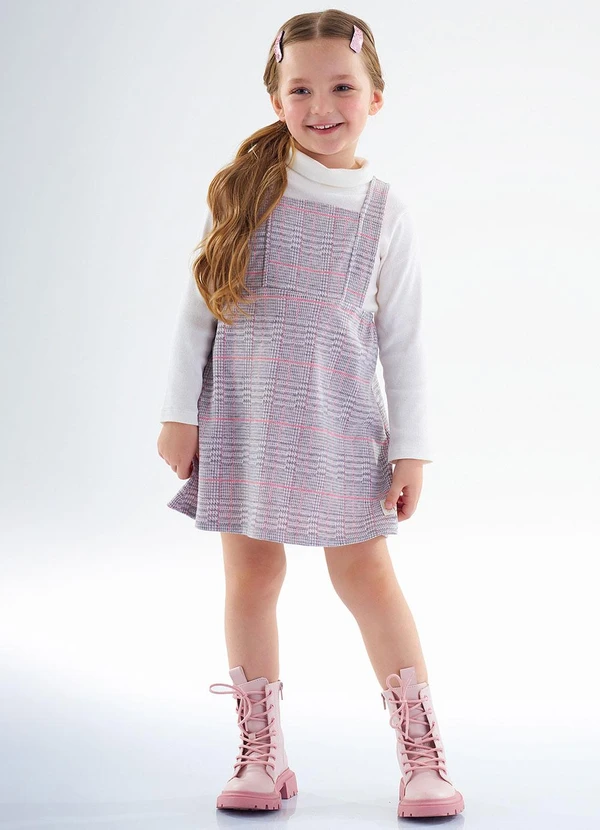 Up Baby - Conjunto Infantil Vestido Xadrez e Blusa Bege