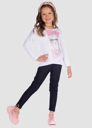 Turminha - Conjunto Jacquard e Legging Jeans Branco - TURMINHA