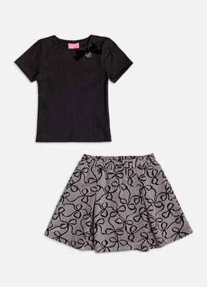Momi - Conjunto Jacquard Manga Curta com Laços Preto - MOMI