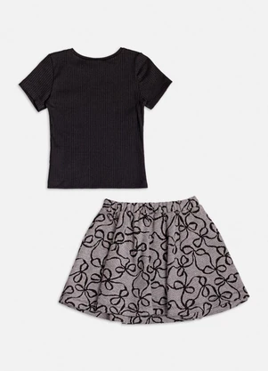 Momi - Conjunto Jacquard Manga Curta com Laços Preto - MOMI