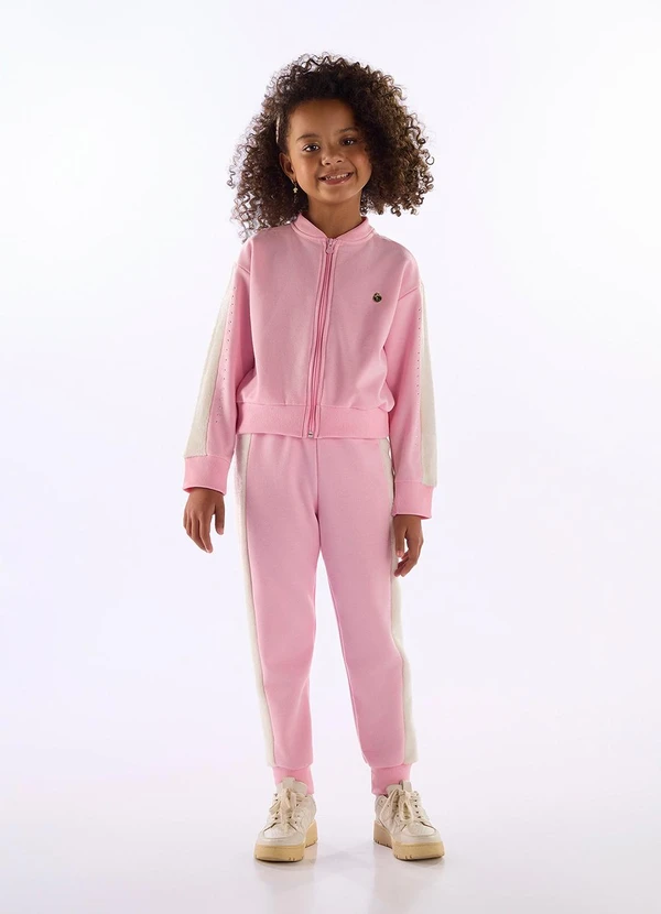 Quimby - Conjunto Jaqueta Calça Moletom Rosa