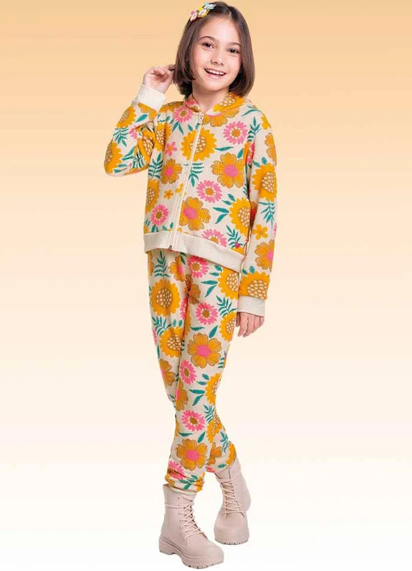 Fakini Kids - Conjunto Jaqueta com Capuz e Calça Bege