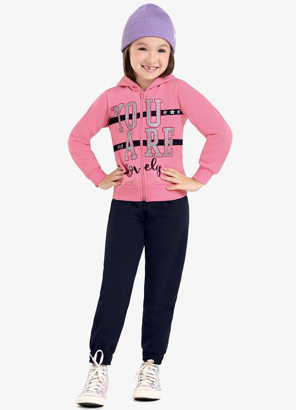 Rovi Kids - Conjunto Jaqueta com Capuz e Calça Rosa