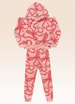 Fakini Kids - Conjunto Jaqueta com Capuz e Calça Rosa - FAKINI KIDS