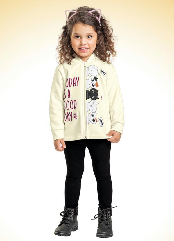 For Fun - Conjunto Jaqueta com Capuz e Legging Bege