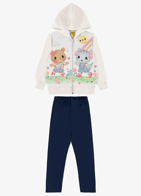 Rovi Kids - Conjunto Jaqueta com Capuz e Legging Bege