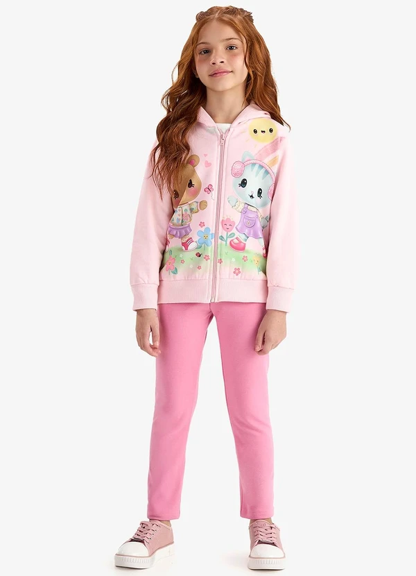 Rovi Kids - Conjunto Jaqueta com Capuz e Legging Rosa