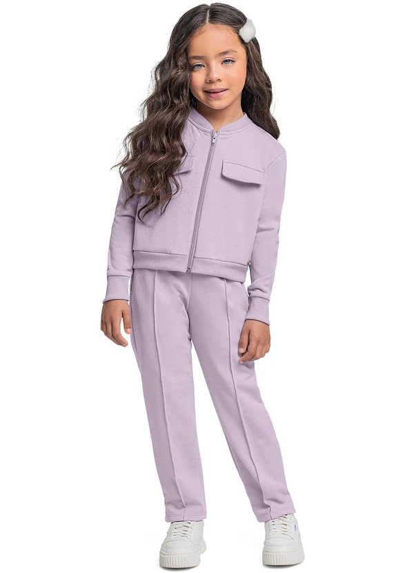 Quimby - Conjunto Jaqueta Cropped e Calça Roxo