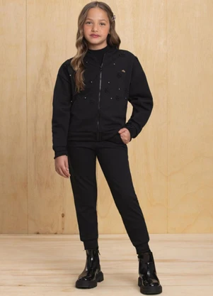 Milli e Nina - Conjunto Jaqueta e Calça em Malha Tricot Preto - MILLI E NINA