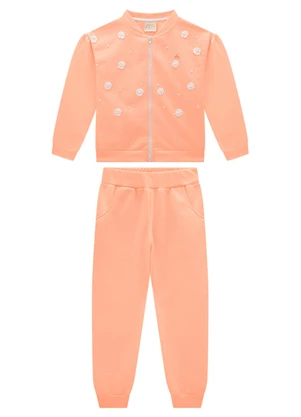 Milli e Nina - Conjunto Jaqueta e Calça em Malha Tricot Laranja - MILLI E NINA