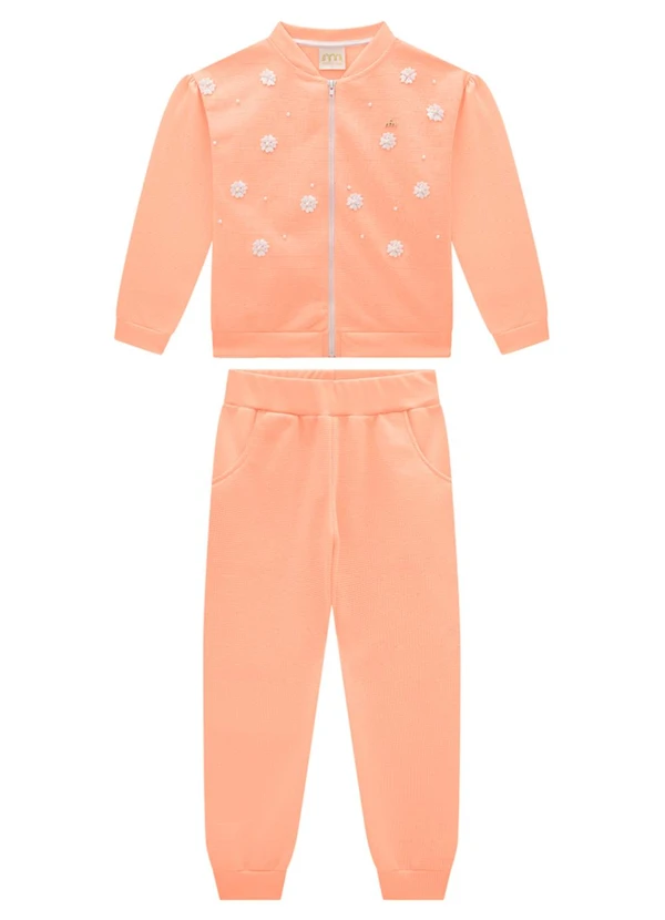 Milli e Nina - Conjunto Jaqueta e Calça em Malha Tricot Laranja