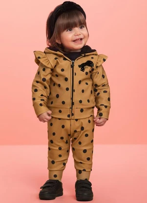 Milli e Nina - Conjunto Jaqueta e Calça em Poá Marrom - MILLI E NINA