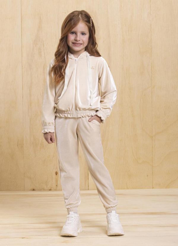 Milli e Nina - Conjunto Jaqueta e Calça em Veludo Alemão Bege