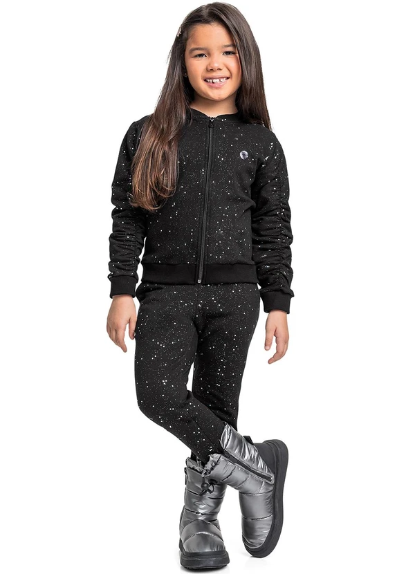 Quimby - Conjunto Jaqueta e Calça Glitter Preto