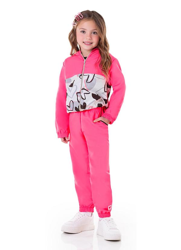 Marlan - Conjunto Jaqueta e Calça Microfibra Estampa Rosa