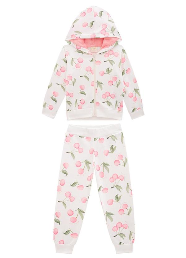 Milli e Nina - Conjunto Jaqueta e Calça Moletom Cerejas Rosa