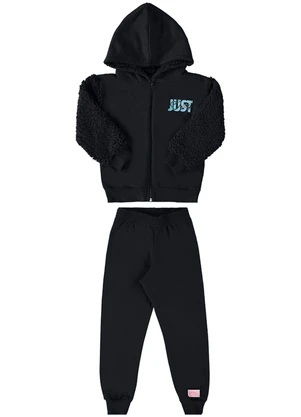 Marlan - Conjunto Jaqueta e Calça Moletom Pelo Preto - MARLAN