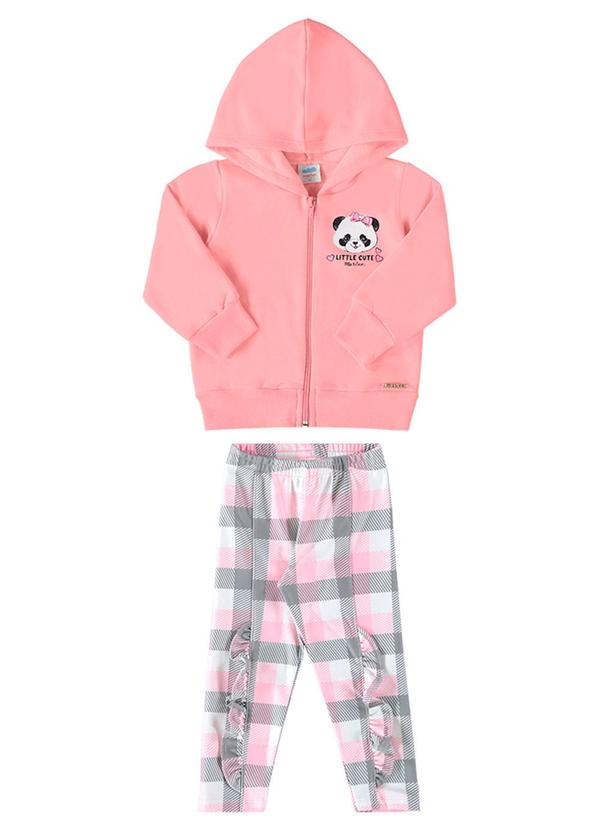 Marlan - Conjunto Jaqueta e Calça Moletom Xadrez Rosa