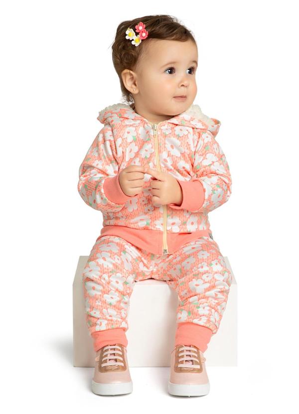 Marlan - Conjunto Jaqueta e Calça Tricot Floral Rosa