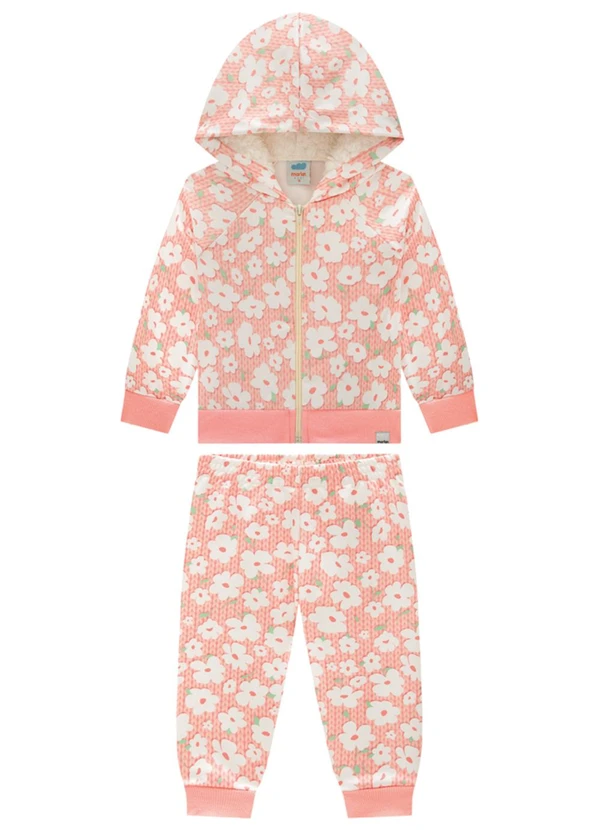 Marlan - Conjunto Jaqueta e Calça Tricot Floral Rosa 2