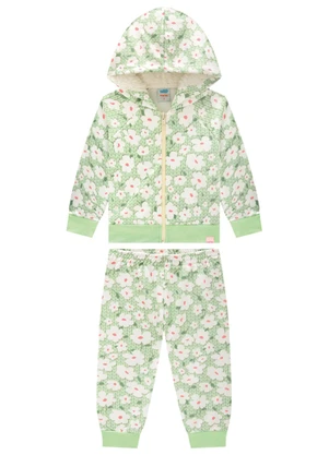 Marlan - Conjunto Jaqueta e Calça Tricot Floral Verde - MARLAN